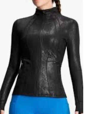 Women’s Black Faux-Leather Zip Jacket